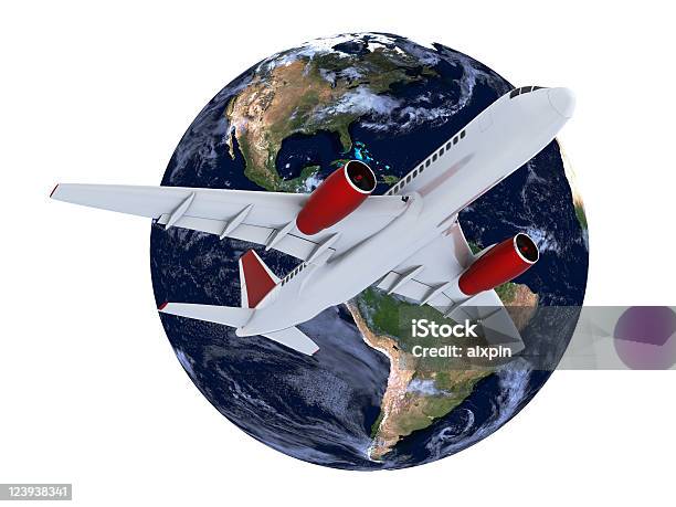 Реактивный Самолет И Земли — стоковые фотографии и другие картинки Белый фон - Белый фон, Ветер, Воздушный транспорт