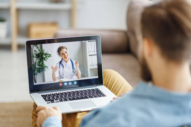 istock Video conference video chat with a doctor online 1239406666