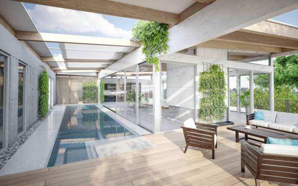 istock Swimming Pool house building Exterior and interior design 1239406667