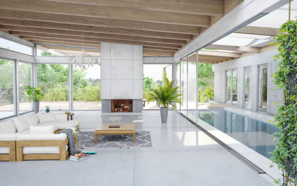 istock Swimming Pool house building Exterior and interior design 1239406841