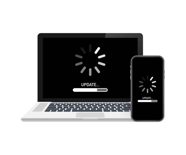 System software update, data update or synchronize with progress bar on the screen. Vector stock Illustration System software update, data update or synchronize with progress bar on the screen. Vector stock Illustration. synchronize stock illustrations