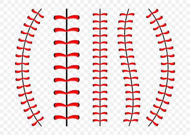 ilustrações, clipart, desenhos animados e ícones de pontos de bola de beisebol, costura de renda vermelha isolada no fundo. - softball seam baseball sport