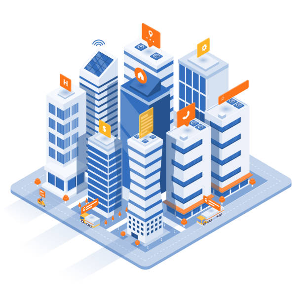 Modern Isometric Illustration design - Smart City Concept Modern flat design isometric concept of Smart City for website and mobile website. Easy to edit and customize. Vector Isometric illustration isometric smart city stock illustrations