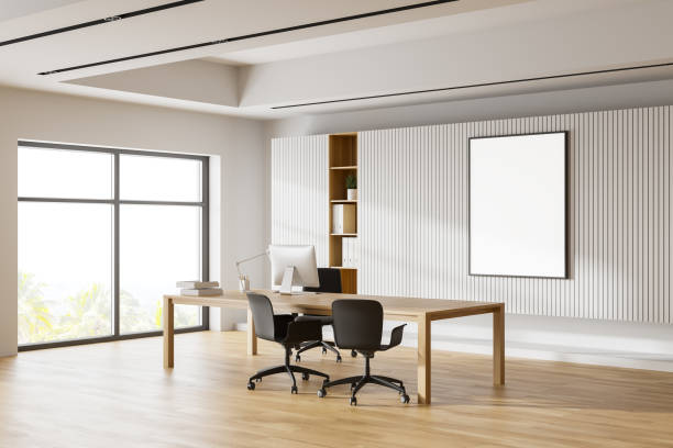 istock White CEO office corner with poster 1239427541