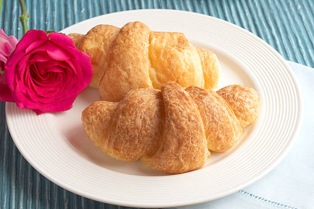 Breakfast plate with freshly baked croissants