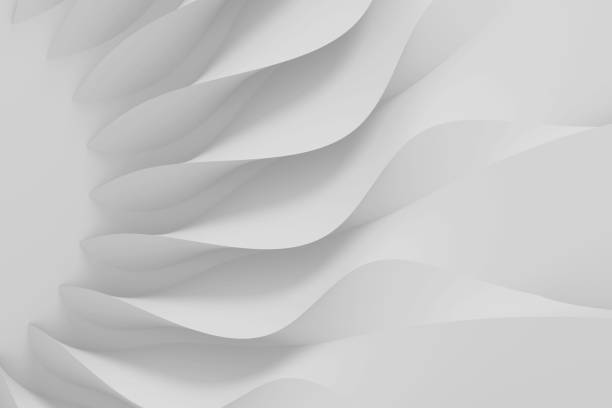 istock Modern realistic abstract parametric three-dimensional background of a set of wavy swirling white three-dimensional petals converging in a cent. 3D illustration 1239443042