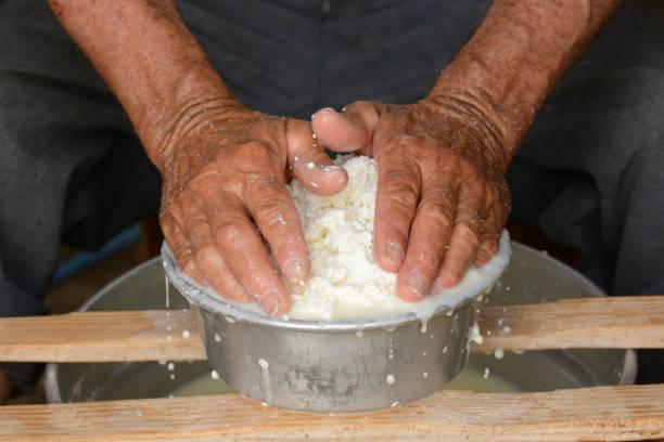istock Hands of the shepherd pressing the curd 1239445257