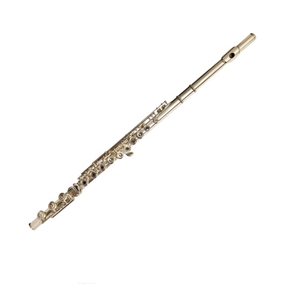 A professional solid silver flute isolated on white background