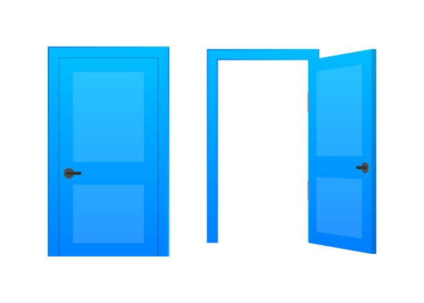 istock Open end closed door. Interior design. Business concept. Front view. Home office concept. Business success 1239450903