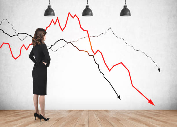 istock Woman looking at declining graphs, crisis 1239452550