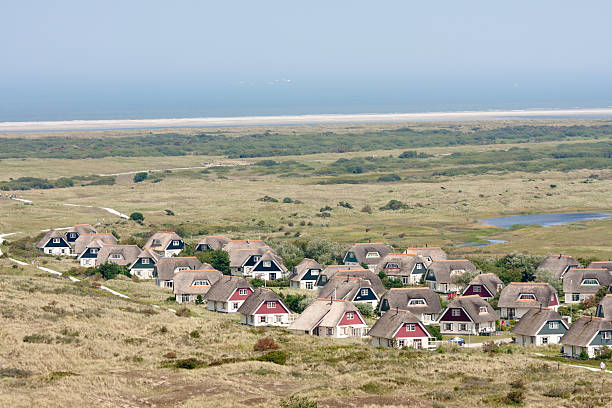 Aerial view of a bungalow park at Ameland, the Netherlands Aerial view of a bungalow park at Ameland, the Netherlands friesland netherlands stock pictures, royalty-free photos & images