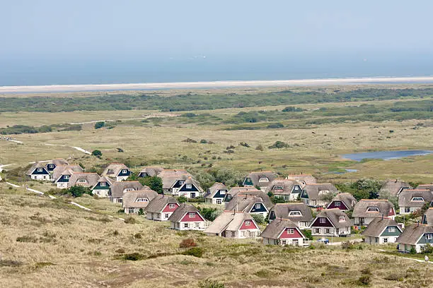 Aerial view of a bungalow park at Ameland, the Netherlands