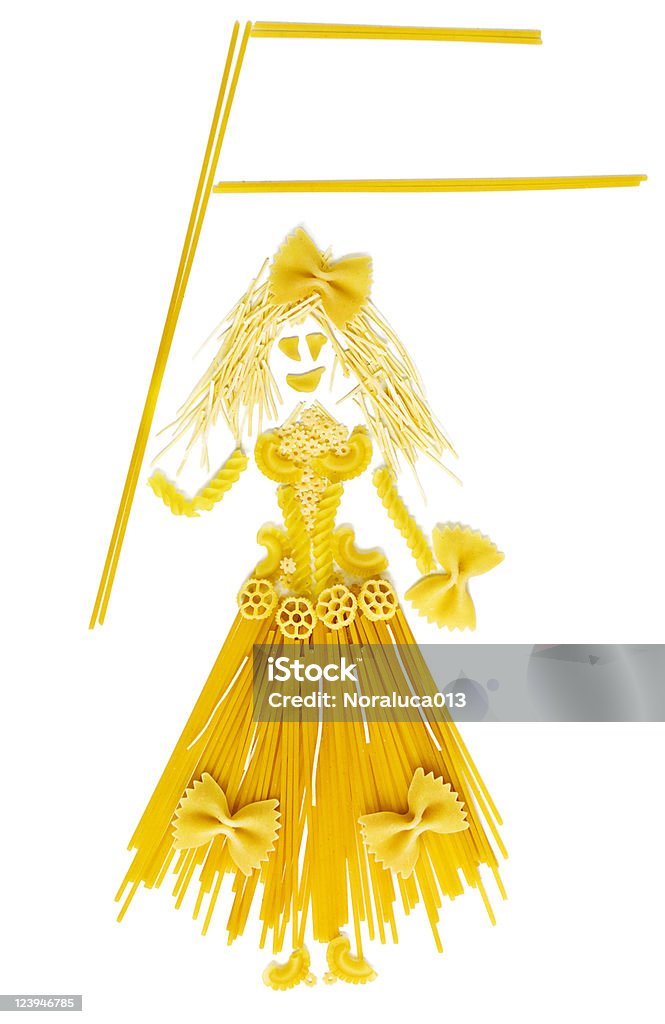 Donna Bambola fatta da pasta con bandiera vuota - Foto stock royalty-free di Pasta