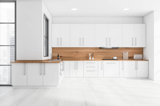 istock White and wooden kitchen interior with countertops 1239468263