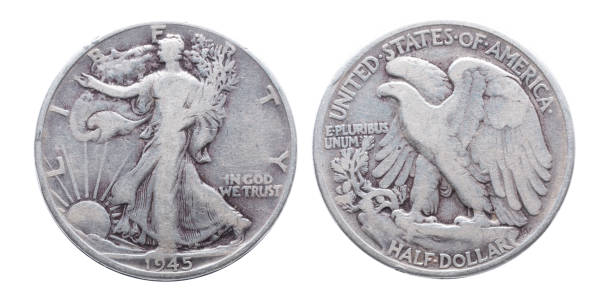 istock Silver walking liberty 1945 half dollar isolated on white background 1239491913
