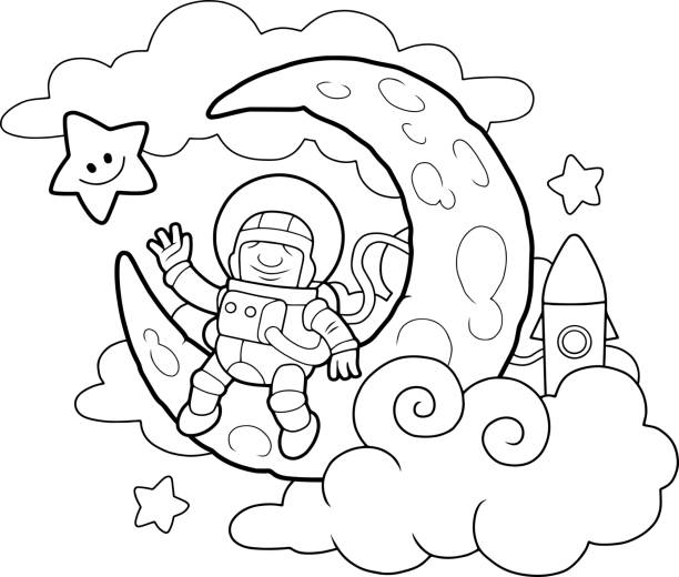 Astronauta De Gatos Sentado Na Lua Colorir Livro Ilustração Engraçada  Ilustração do Vetor - Ilustração de felino, projeto: 210412805