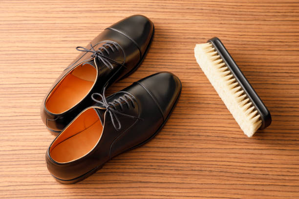 istock Beautiful leather black business shoes 1239496211