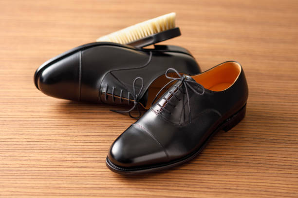 istock Beautiful leather black business shoes 1239496741