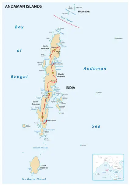 Vector illustration of vector map of the Indian archipelago of the Andaman Islands