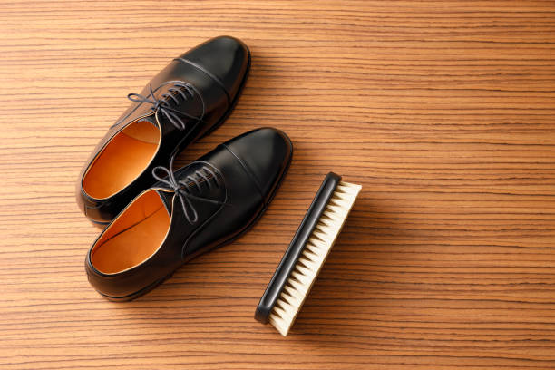 istock Beautiful leather black business shoes 1239499415