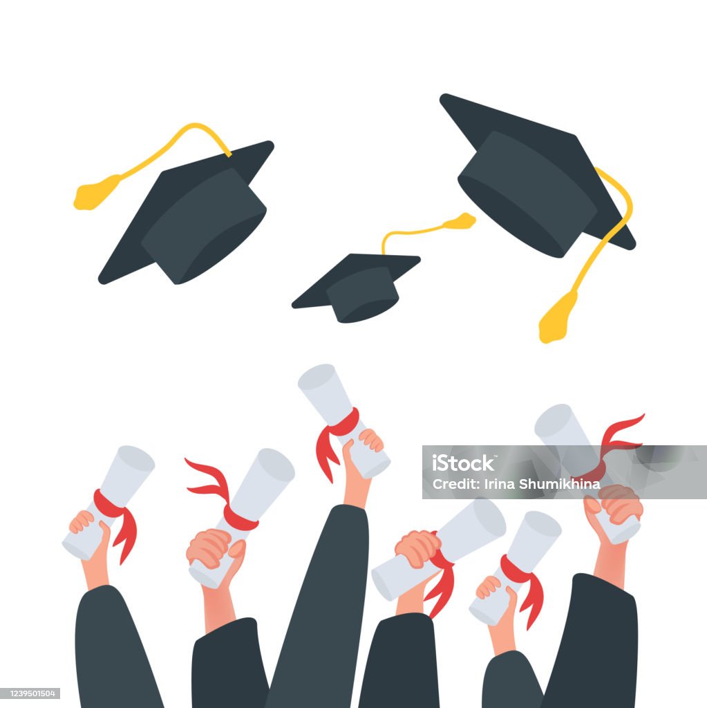 Cartoon Banner Graduates Throw Their Caps And Diplomas The End Of College  Vector Illustration Of Education Stock Illustration - Download Image Now -  iStock