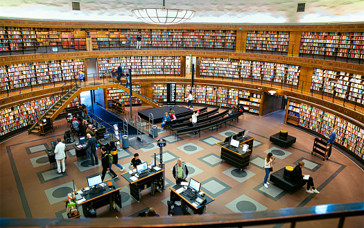 Atmosphere and interior design in the Indonesian national library. The national library is the largest library in Indonesia, located in the city of Jakarta.