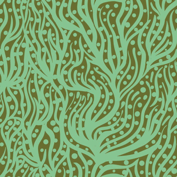 illustrazioni stock, clip art, cartoni animati e icone di tendenza di forme di fluido organico verde modello vettoriale senza soluzione di continuità - seaweed sea pattern green