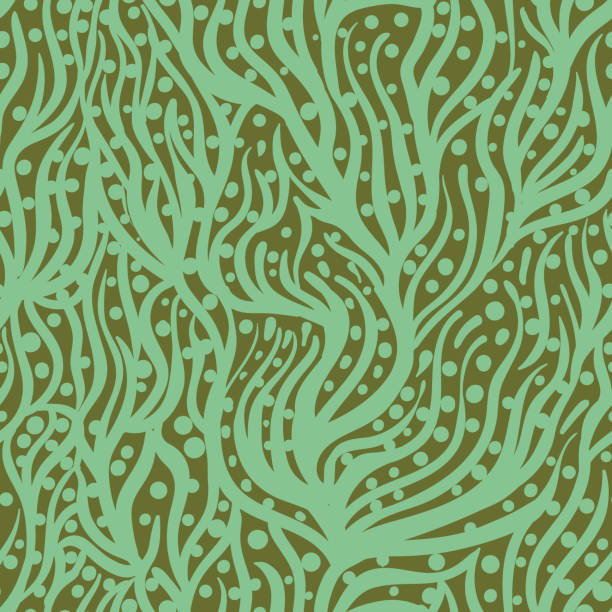 зеленая органическая жидкость формирует бесшовный векторный узор - seaweed seamless striped backgrounds stock illustrations