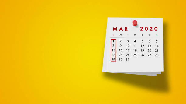 istock 2020 March Calendar on Note Pad Against Yellow Background 1239590611
