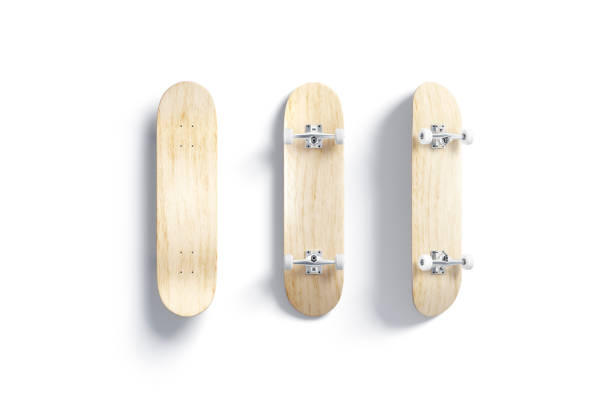 maqueta de monopatín de madera en blanco, frontal y trasera - patinaje en tabla larga fotografías e imágenes de stock