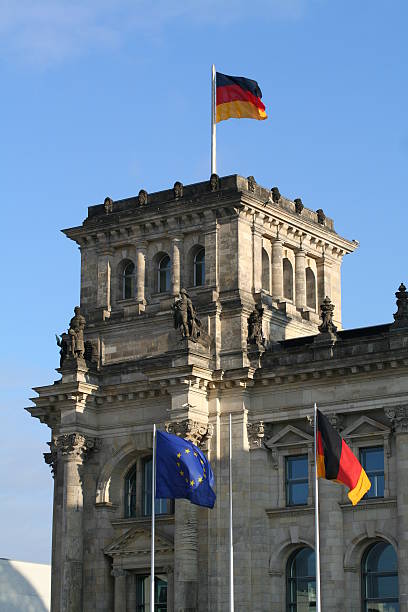 istock Flags in front of the Reichstag 123960724