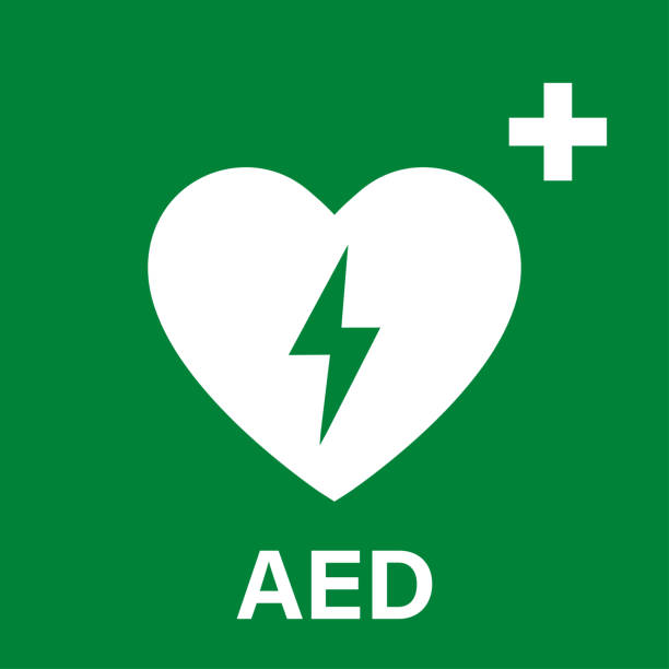 ilustrações de stock, clip art, desenhos animados e ícones de aed vector icon. emergency defibrillator sign or icon. aed aid cpr. vector green isolated icon cpr. - 2333