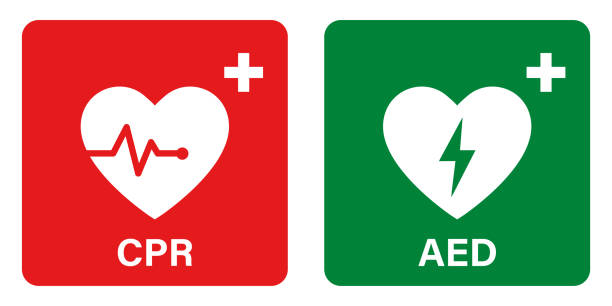 aed ベクトル アイコン。緊急除細動器のサインまたはアイコン。アエドエイドcpr。ベクトルグリーン赤分離アイコンcpr。 - green cross点のイラスト素材／クリップアート素材／マンガ素材／アイコン素材