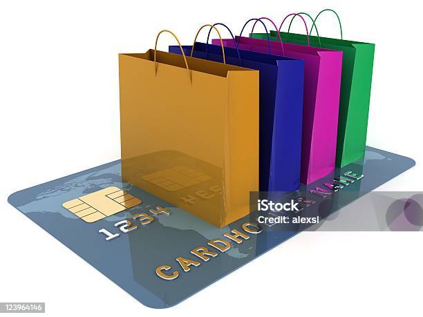 Compras Con Tarjeta De Crédito Foto de stock y más banco de imágenes de Actividades bancarias - Actividades bancarias, Bolsa - Objeto fabricado, Bolsa de la compra