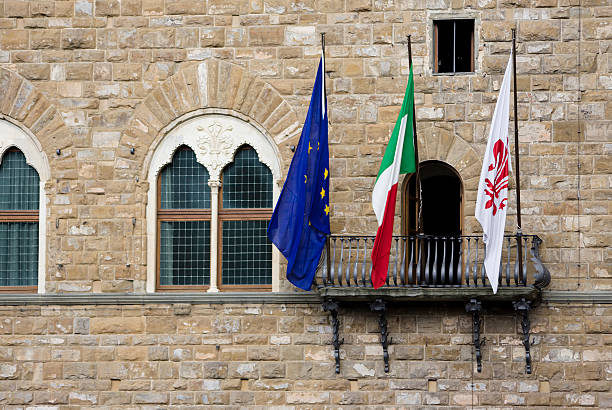istock Palazzo Vecchio Balcony and Flags in Firenze, Italy 123964224