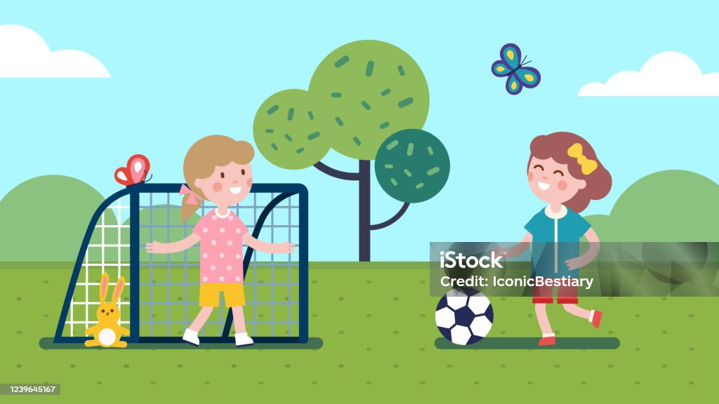 Girls Kids Playing Soccer With Ball On Summer Meadow Happy Kids Playing  Football Sport Game Together Having Fun Female Children Players Cartoon  Characters Sport Leisure Flat Vector Illustration Stock Illustration -  Download