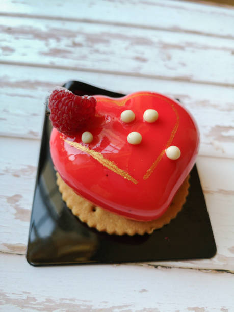 istock Red Heart-shaped Pastry with Biscuit and Raspberry 1239663964