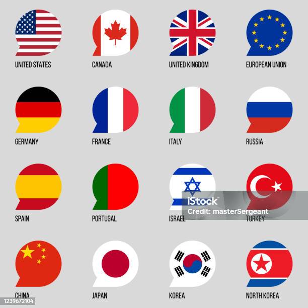 Национальные Флаги Круглые Значки Вектора Пузыря Набор — стоковая векторная графика и другие изображения на тему Флаг