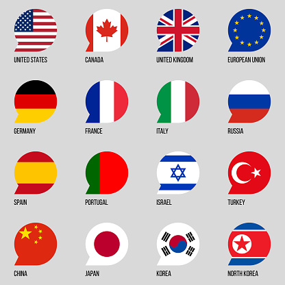 national flags round bubble vector icons set