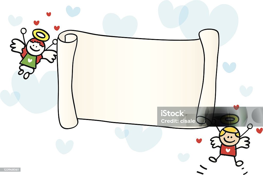 De San Valentín Cupido angel amantes de retención para niños en blanco banner ilustración dibujo animado - arte vectorial de Amor - Sentimiento libre de derechos