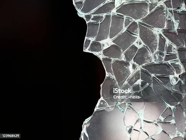 Shattered Glass On A Black Background Stock Photo - Download Image Now - Shattered Glass, Glass - Material, Broken