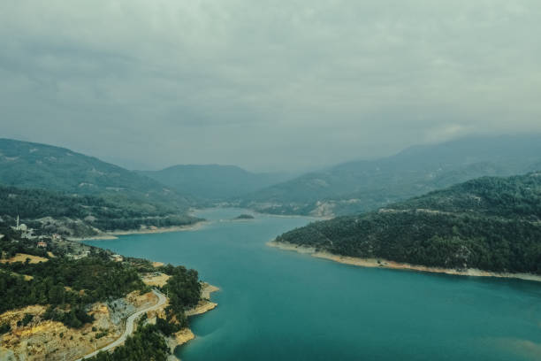 istock Aerial view mountain, water, vegetation 1239696082