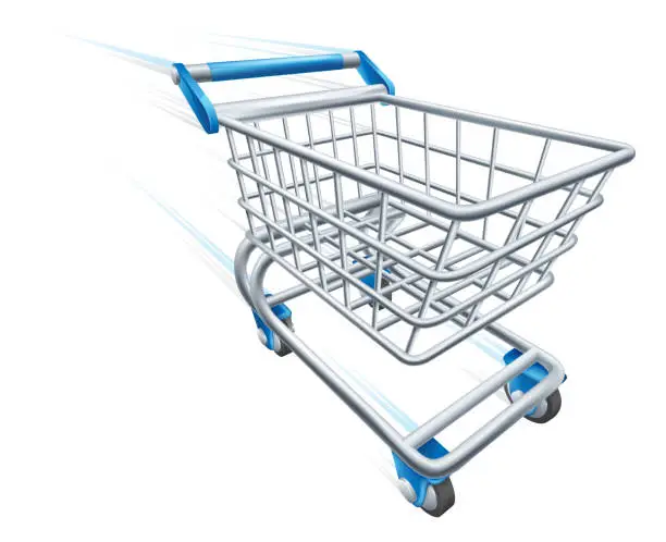 Vector illustration of Fast Shopping Cart Trolley At High Speed