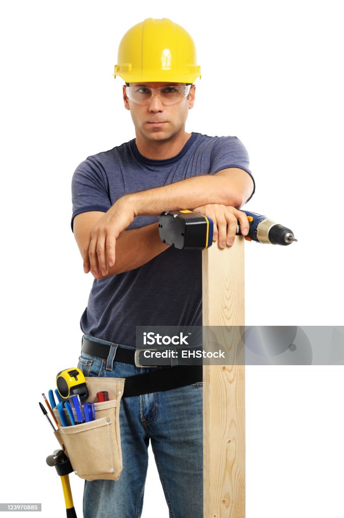 Construction Contractor Carpenter with Drill Isolated on White Background http://www.erichood.net/istock/homeimprv.jpg Drill Stock Photo