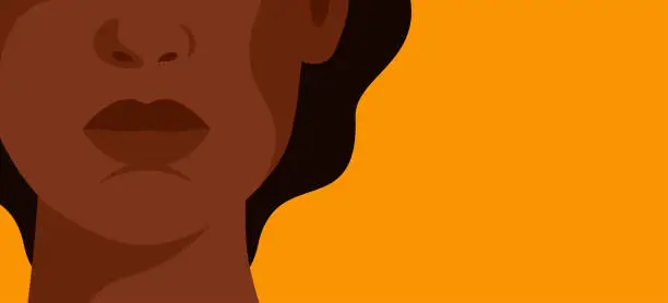 Vector illustration of The face of a young strong African woman on yellow background.