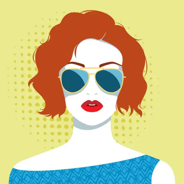 Vector illustration of Woman wearing golden pilot sunglasses