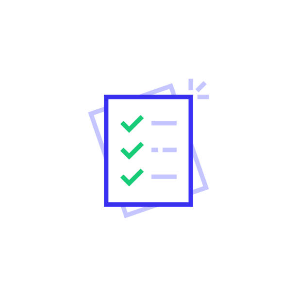 kolor kwestionariusz cienka linia - questionnaire quality control checklist exam stock illustrations