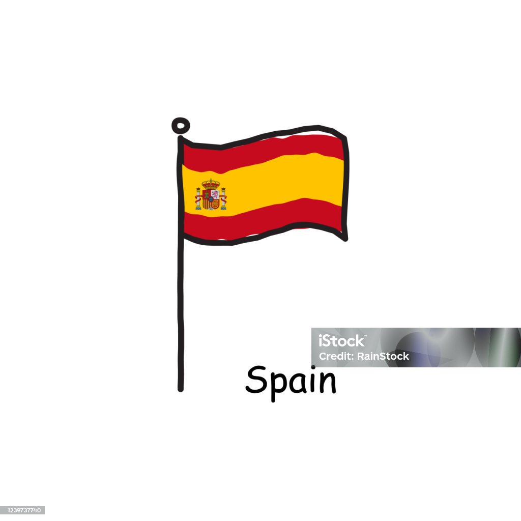 Vẽ Tay Lá Cờ Tây Ban Nha Sơ Sài Trên Cột Cờ Ba Lá Cờ Màu Hình Minh ...