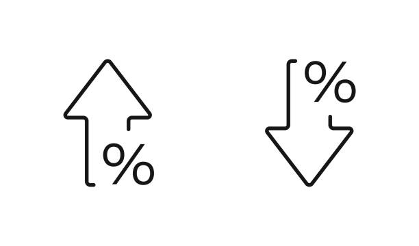 illustrazioni stock, clip art, cartoni animati e icone di tendenza di icona isolata della freccia percentuale nello stile della linea. concetto di business vettoriale - percentage sign
