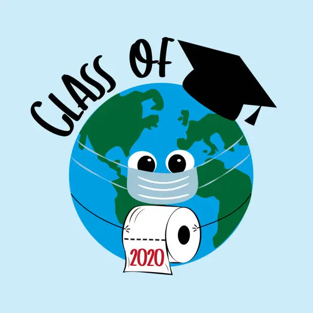 Vector illustration of Class of 2020 with Eart Planet in Graduation Cap and toilet paper.